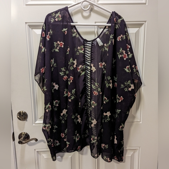 Live 4 Truth Women's Size Medium Sheer Plum Purple Cardigan Swim Cover Floral - Picture 2 of 8